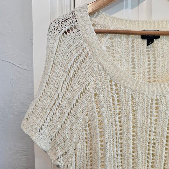 Torrid Open Knit Blouse Women 2X Cream Boho Cottage Coastal Short Sleeve Neutral - Picture 3 of 9
